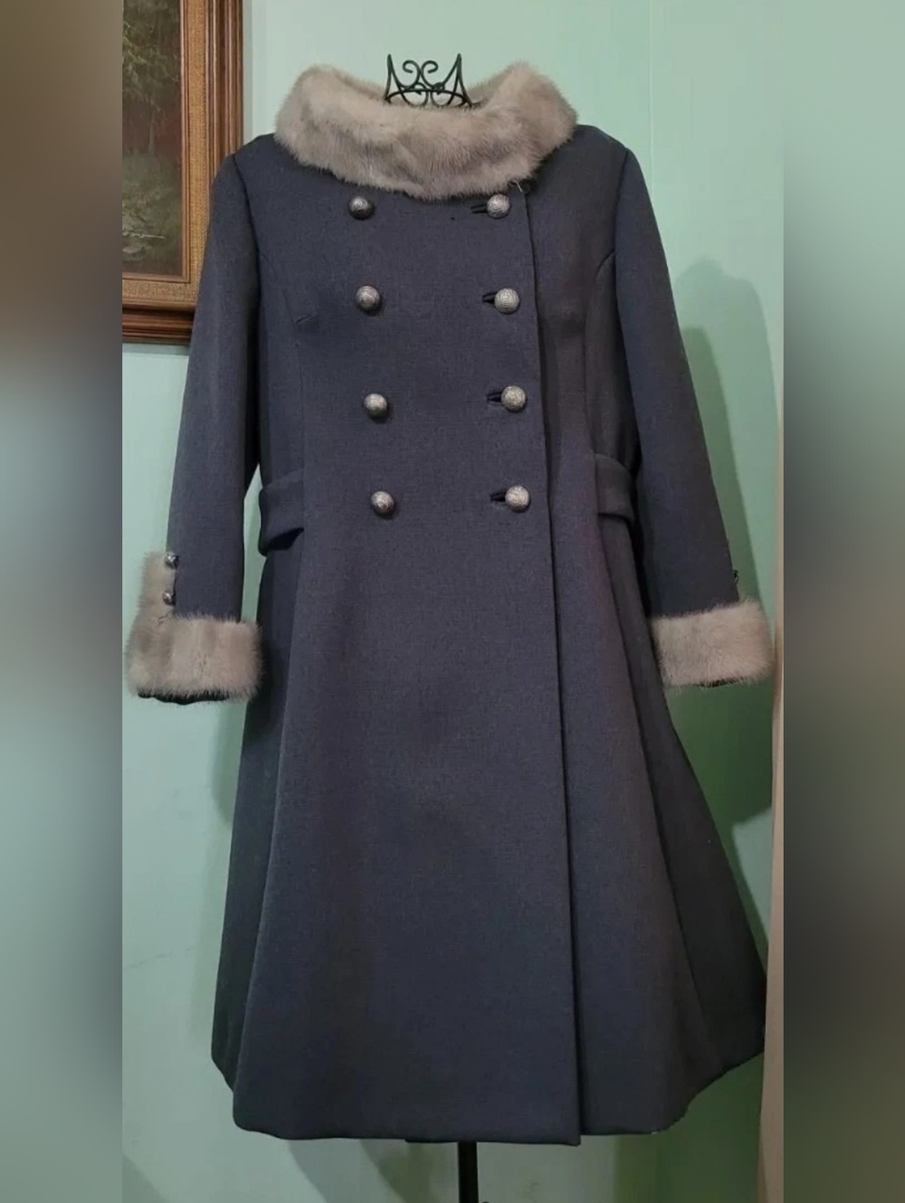 Vintage Stevens Forestmann Wool  Mink Coat S M Grey